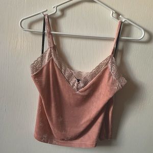 Velvet Lace-trim Crop Top